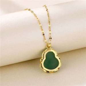 Collier en acier inoxydable plaqué or avec chaîne à maillons, pendentif Bouddha rieur en jade vert naturel, collier religieux Maitreya - Product Image 5