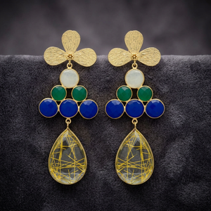 Handmade Silver Gemstone Drop Earrings Gold Plated <b>Ethnic</b> Engagement Boho Fashion Women's Unisex - Product Image 3