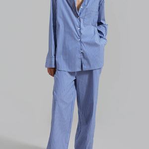 Nouveautés Offre Spéciale Automne Ensemble Deux Pièces Femme en Lin : Chemise Décontractée à Col Revers et Pantalon Taille Haute Rayé - Product Image 2