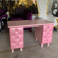 Table technique de manucure en cuir PU Fufted de luxe Bureau européen en bois pour les ongles avec tiroir