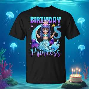 Camiseta de cumpleaños de sirena para niña de 5 años, diseño de princesa - Product Image 3