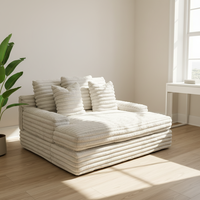 Canapé d'angle modulable en velours côtelé épais à rayures pour salon, avec chaise longue et causeuse