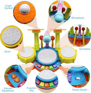 Juego de batería eléctrica de juguete de dibujos animados con 2 baquetas y micrófono Instrumento musical <span class=keywords><strong>para</strong></span> niños pequeños Ritmo temprano y juego de sonido - Product Image 2