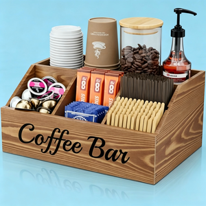 Organisateur <span class=keywords><strong>de</strong></span> station à café pour comptoir, organisateur <span class=keywords><strong>de</strong></span> bar à café en bois avec séparateurs réglables, pour dosettes K-Cup et bouteilles <span class=keywords><strong>de</strong></span> <span class=keywords><strong>sirop</strong></span> - Product Image 6