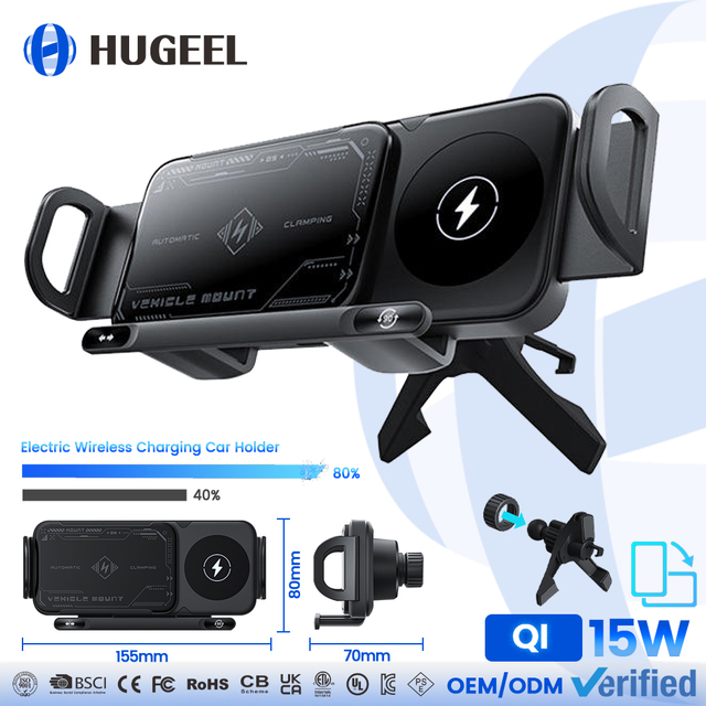 2026 Hot Sale 15W Wireless Car Charger Anti Shake 360 Rotation Folding Car Magnetic Wireless Holder Charger for Phone Pad Tablet