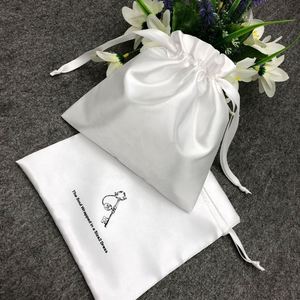 Pochette cadeau en satin blanc pour bijoux, foulards, perruques, vêtements, avec cordon de serrage en soie - Product Image 6