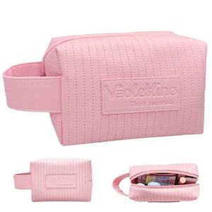 Wholesale 8inch PU Leather Travel Cosmetic <b>Bags</b> Beauty Essentials <b>Makeup</b> <b>Bag</b> Pinky Skincase Organize With Handle - Product Image 1