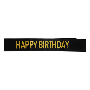 Bandeau Joyeux Anniversaire Party Love, lettrage noir et or, rectangulaire, en plastique, décorations de fête d'anniversaire pour usage intérieur - Product Image 1