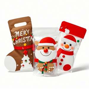 Emballage en plastique laminé de forme spéciale en mylar personnalisé sac de bonbons en forme de bas de Noël à fermeture éclair debout - Product Image 2