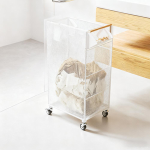 Carrito de Lavandería Moderno con Ruedas para Baño, <span class=keywords><strong>Cesta</strong></span> de Almacenamiento de Toallas Móvil de Metal, <span class=keywords><strong>Cesta</strong></span> de Ropa con <span class=keywords><strong>Rejilla</strong></span> Extraíble - Product Image 2