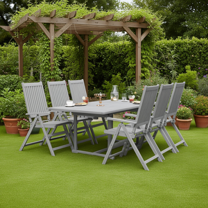 Set da Pranzo da Giardino Estensibile in Legno di Acacia Grigio per 6 Persone, Arredamento da Esterno dal Design Contemporaneo Pieghevole - Product Image 2