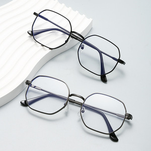 Geometric Men's Eyeglasses <b>Frames</b> Full-<b>Frame</b> Metal Blue Light Protection Plain Lenses For <b>Large</b> Faces Korean Style - Product Image 1
