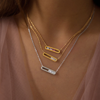 Collier pendentif barre rectangulaire coulissante en acier inoxydable 316L plaqué or PVD 18 carats avec zircon, chaîne de mode, bijoux pour femme
