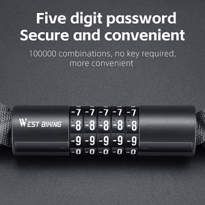 WEST BIKING Serrure à combinaison à mot de passe à 5 chiffres Serrure à chaîne antivol extérieure de sécurité <span class=keywords><strong>pour</strong></span> vélo, moto et <span class=keywords><strong>VTT</strong></span> - Product Image 2