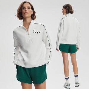 Conjunto de tenis para mujer personalizado con sudadera de media cremallera, top de golf de manga larga elástico de cintura alta suave y sudadera con estampado frontal en la cintura - Product Image 1