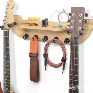Cross-border wooden wall-mounted guitar <b>rack</b>/<b>clothes</b> <b>rack</b> with 2 rotatable rubber hooks, solid wood storage frame - Product Image 3