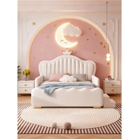 Lit en cuir personnalisé JS pour chambre d'enfant, cadre en bois massif, barrière haute, lit souple pour adultes et enfants