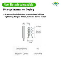 Composant d'empreinte dentaire pour implant en titane Neo Biotech, multi-unités à plateau ouvert, à hexagone interne, pour la restauration