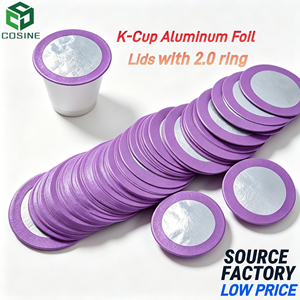 Couvercle <span class=keywords><strong>en</strong></span> aluminium prédécoupé de 51 mm et 51,5 mm, thermoscellable, avec logo personnalisé imprimé et gaufré, pour capsules de café K-Cup - Product Image 1