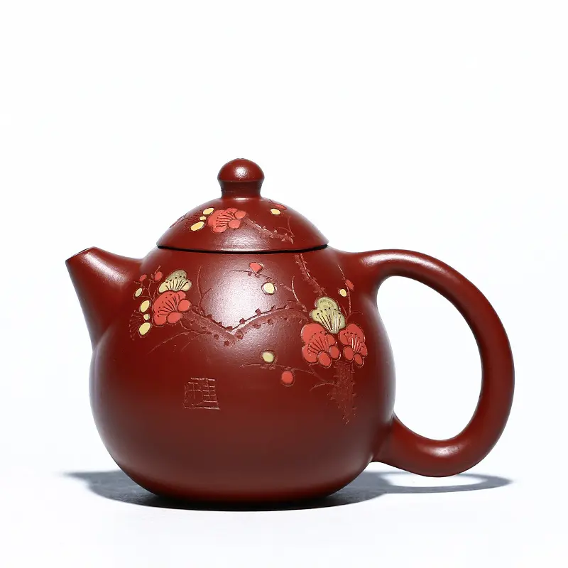 Çin ünlü kung fu çay seti Yixing mor kil demlik Longdan zisha hu kırmızı renk ile renkli tasarım