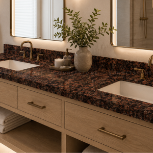 Dalles de pierre en granit naturel brun doré de qualité supérieure avec de riches motifs minéraux foncés pour les projets d'aménagement intérieur résidentiel et commercial - Product Image 3