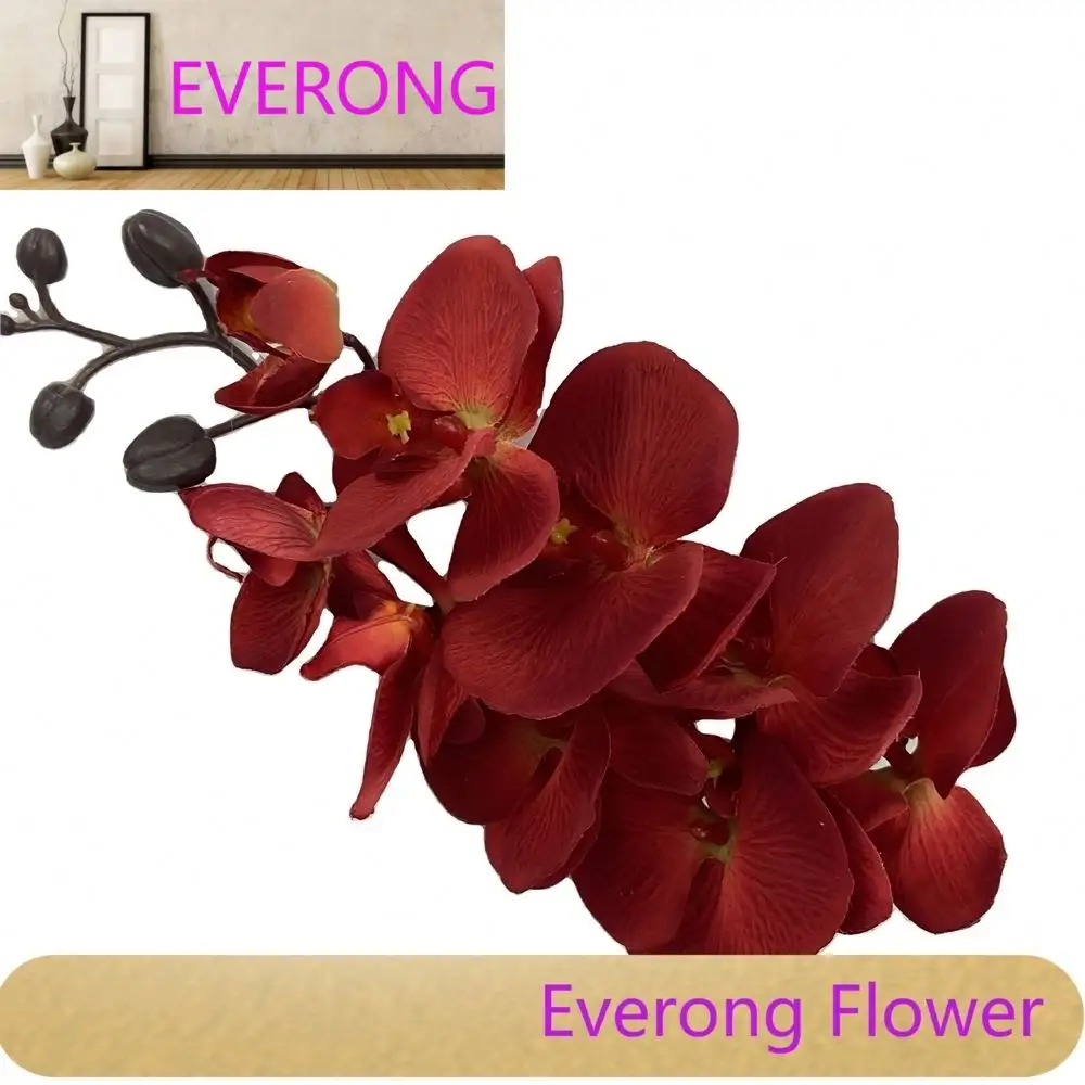 Arrangements de mariage blanc rouge phalaenopsis fleurs artificielles 9 orchidées en soie de tête à vendre