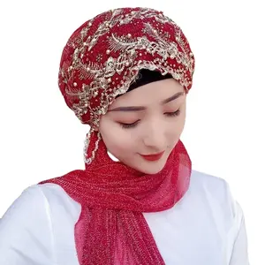 2022 Neues Design Hot Sale Monochrom Turban Muslim Xinjiang Hut Stickerei Hot Diamond Cap Hui Praktisches Kopftuch