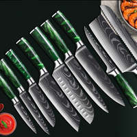 Ensemble de couteaux de cuisine à motif Laser damas, en acier inoxydable à haute teneur en carbone 7Cr17, ensemble de couteaux de Chef tranchants Santoku, meilleure vente, 10 pièces