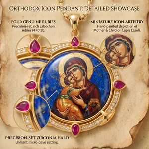 Colgante <span class=keywords><strong>de</strong></span> Lapislázuli <span class=keywords><strong>de</strong></span> la Virgen María, Regalo <span class=keywords><strong>de</strong></span> Bautismo y Bendición para Recién Nacidos, Icono Ortodoxo, Joyería <span class=keywords><strong>de</strong></span> Latón Chapado en Oro, B2B - Product Image 2