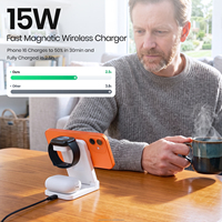 Base de Carga Inalámbrica 3 en 1, 15W Máx., Cargador Multifunción para Teléfono Móvil, Reloj Inteligente y Auriculares Inalámbricos