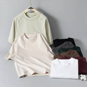 Camiseta básica de cuello redondo de algodón de punto suelto de gran tamaño para hombres y mujeres, fácil de usar para el trabajo, hogar, reuniones familiares informales - Product Image 5