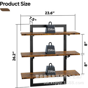 <b>Wall</b>-mounted Wooden <b>Floating</b> <b>Shelf</b> Multi-tiered Storage Rack For Bathroom With Foldable Support Durable Design - Product Image 2