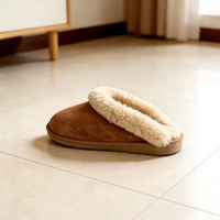 Pantoufles en peau de mouton véritable, fourrure d'agneau naturelle, pantoufles d'hiver chaudes pour l'intérieur, chaussures douces en laine pour la maison