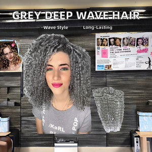 Paquetes de Cabello Remy Brasileño Virgen 100% al por Mayor, Ondulado Profundo, Color Gris, 12 Pulgadas, con Cierre 13x4 - Product Image 2