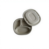 Barquette alimentaire jetable de haute qualité à 3 compartiments avec couvercle en bagasse de canne à sucre pour les fêtes