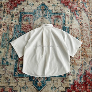 เสื้อเชิ้ตทรงบ็อกซี่แขนสั้นผ้าฝ้าย 100% สวมใส่สบายสไตล์ลำลองสำหรับฤดูร้อน ออกแบบเองได้ พร้อมปกเสื้อติดกระดุมสำหรับผู้ชาย - Product Image 2