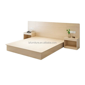 Hotel <b>Bed</b> Twin Size Set Modern Light Wood <b>Platform</b> <b>Bed</b> <b>Frame</b> with Integrated Headboard & Nightstands for 3 Star Hotel <b>Bed</b> Rooms - Product Image 2