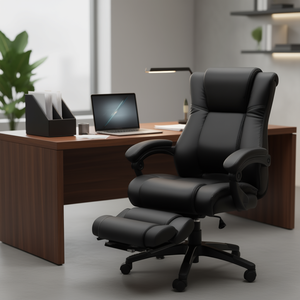 Silla Ejecutiva de Oficina con Respaldo Alto, Cuero PU Negro, Reposabrazos Ajustables, Silla Giratoria con Reposapiés para Uso en Oficina - Product Image 2