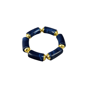 Fashion <b>Beaded</b> <b>Bracelet</b> 316L Stainless Steel PVD <b>Gold</b> Plating Sustainable Resistant Blue Tube Design - Product Image 2