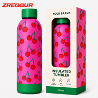 Bouteille isotherme personnalisée 500 ml en acier inoxydable à double paroi, finition caoutchouc mat, couvercle à vis, anti-fuite, isolation thermique 12-24 heures