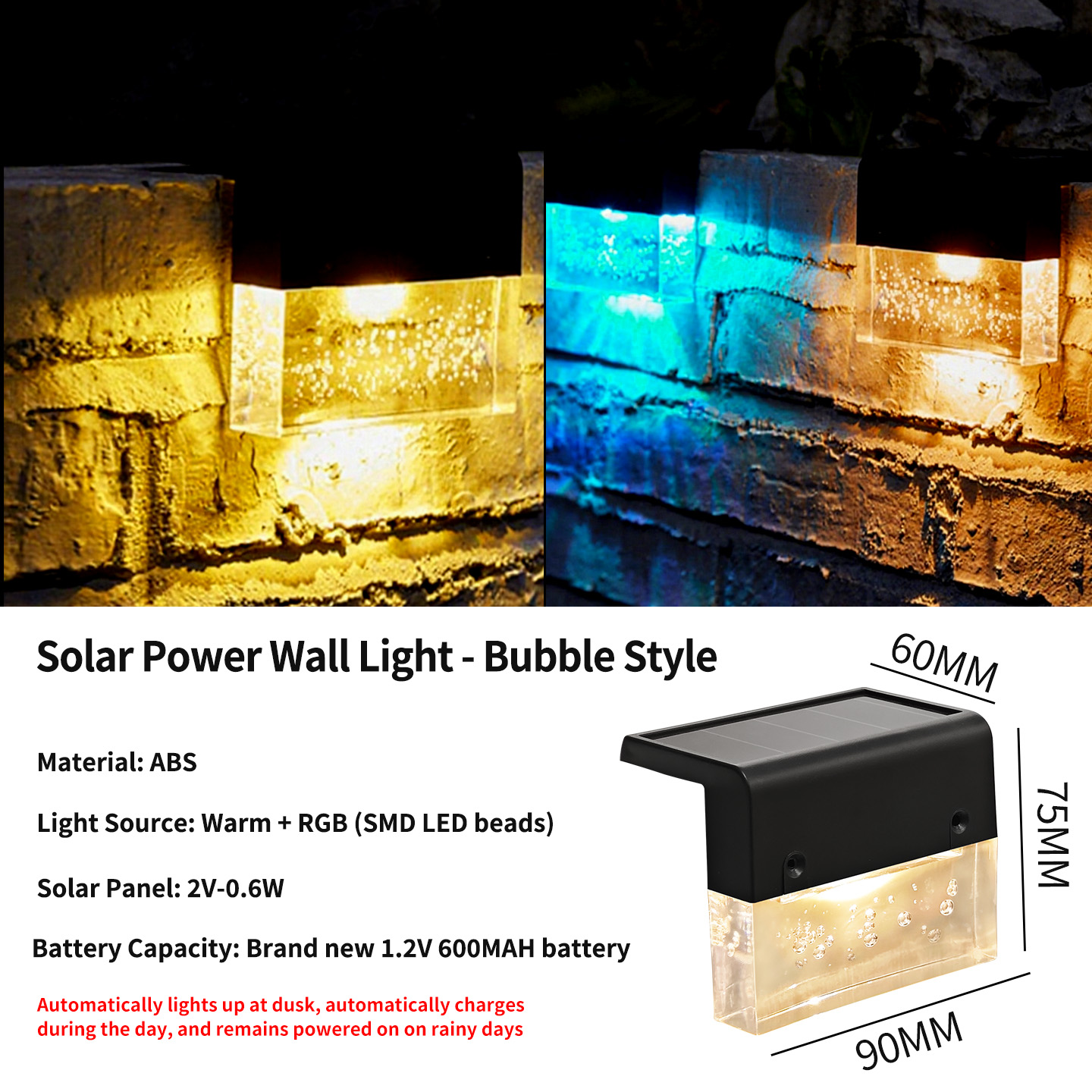 Stile Bubble [Lampada da Parete Solare] Luce Calda + RGB [Doppia Modalità]