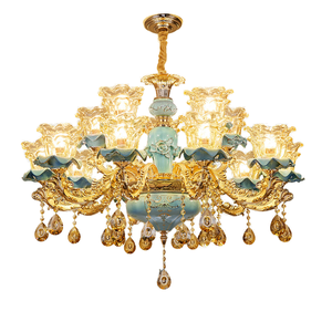 Lustre en cristal en céramique de luxe classique français D26.8in suspension en verre en alliage de zinc hauteur réglable E14 branche pour Villa - Product Image 6