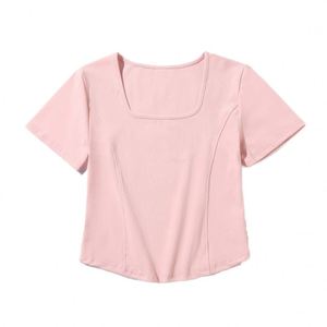 Blusas cortas ajustadas para mujer, cuello redondo, básicas y de manga corta. Estilo deportivo y casual. Camisetas básicas versátiles. - Product Image 1