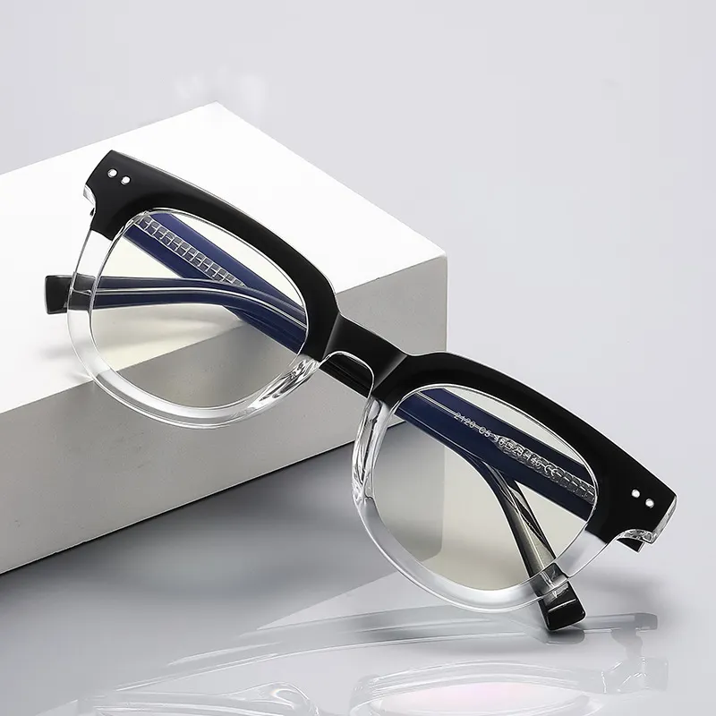 रेट्रो उच्च गुणवत्ता वाले प्लास्टिक फ्रेम चश्मा ब्लू लाइट सबूत चश्मा ऑप्टिकल में नकल प्लेट सामग्री Propionic एसिड सी. पी. प्लग-फ्रेम