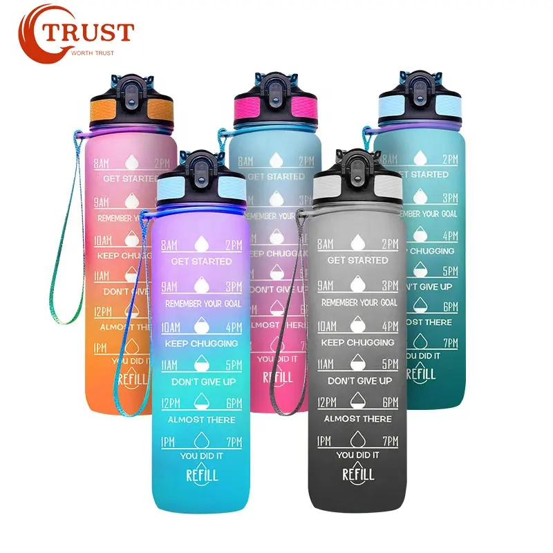 Amazon Бестселлер 32 унции градиентный цвет индивидуальный дизайн Мотивационная бутылка для воды спорт и альпинизм с маркером времени бутылка для спортзала