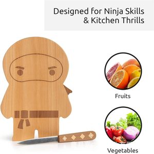 Tabla de cortar OTOTO Ninja con cuchillo, diseño de dibujos animados en madera para uso en la cocina - Product Image 3