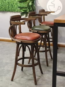 Taburete de <span class=keywords><strong>Bar</strong></span> de madera maciza francés vintage, asiento de mostrador giratorio de estilo japonés, mesa alta famosa de Internet para uso en Isla o <span class=keywords><strong>bar</strong></span> - Product Image 2