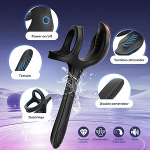 3-in-1 Männlicher Penisring 10 Modi 100% Wasserdicht Schwarzes Spielzeug Dildo Vibrator Analplug Hodenstimulator Erwachsenen-Paar-Sexspielzeug - Product Image 4