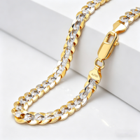Collier Chaîne Cubaine Hiphop Personnalisé en Or Massif 18K Au750, Bicolore, Chaînes à Maillons de Clavicule, Bijoux Colliers