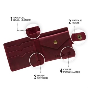 Custom Engraved Logo Luxury Women <b>Wallet</b> Full Grain Crazy Horse Leather Vintage Style RFID Feature Short Length Polyester Open - Product Image 4